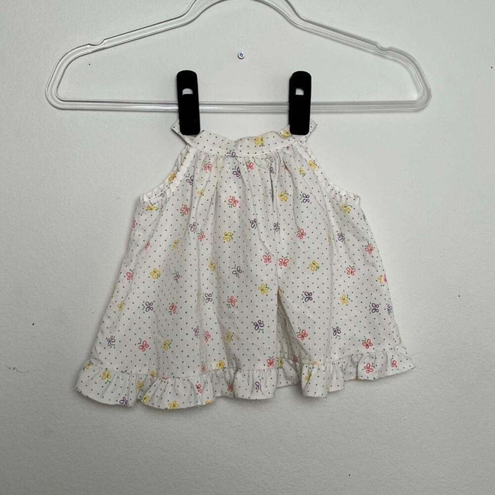 Vintage Tiny Tots Original Butterfly Polka Dot Ruffle Open Back Top Size 24M